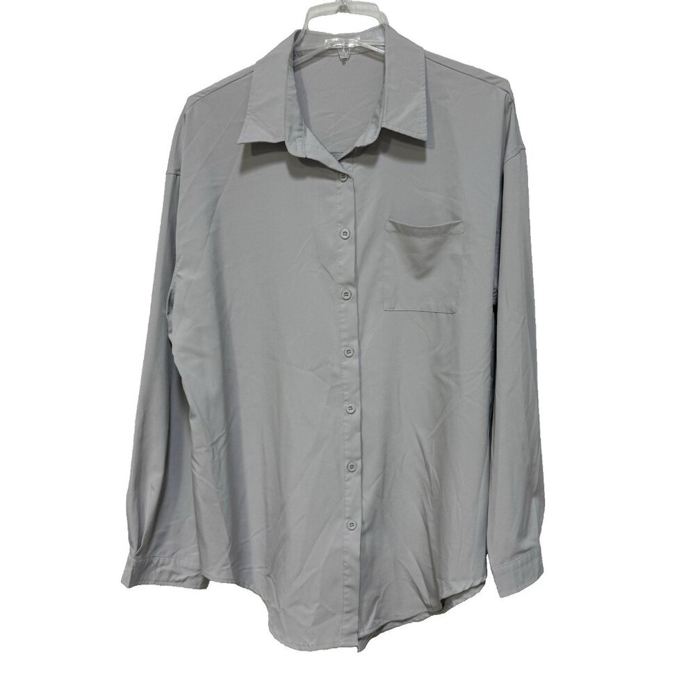 Hotouch Womens XL Top Shirt Tunic 3/4 Sleeve Gray Button Up Down Front Pocket